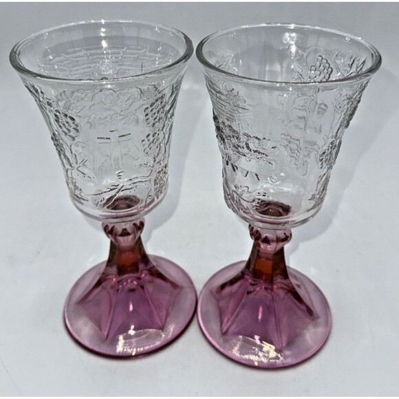 2 Vintage Tiara Indiana Glass Pink/Plum Fade Last Supper Wine Chalice Goblets 7” - Picture 15 of 16
